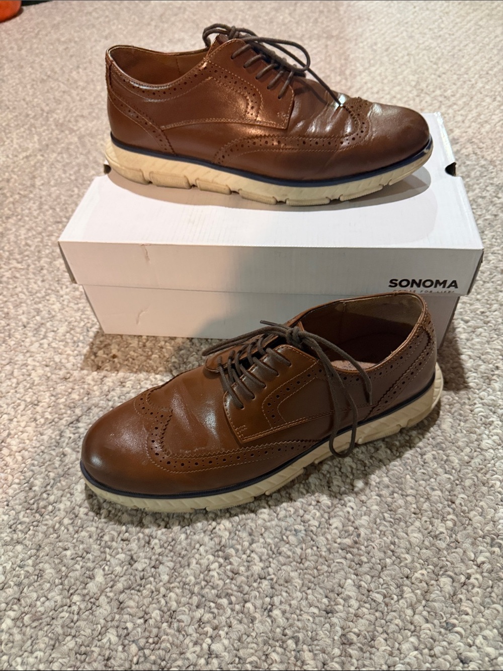 Sonoma Men's Tan/Brown Leather Wingtip Derby Shoes